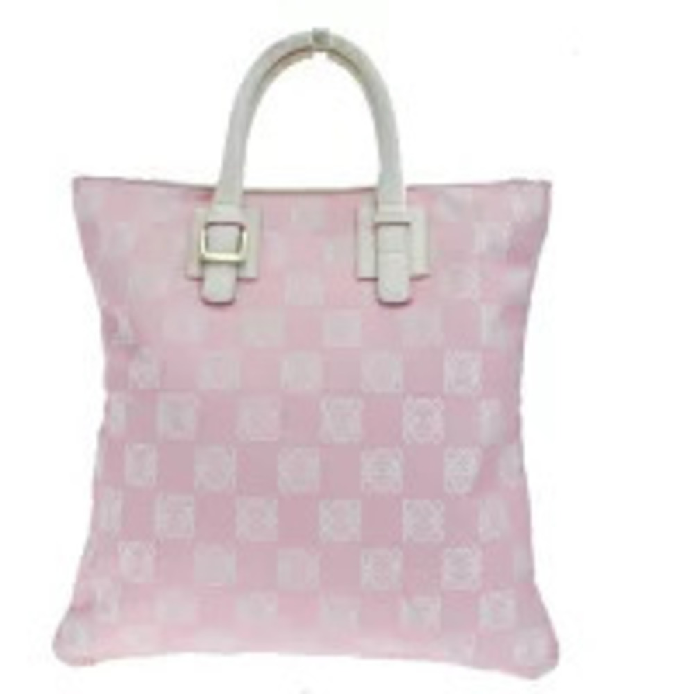 Loewe Tote Bag Handbag Pink White Canvas Leather
